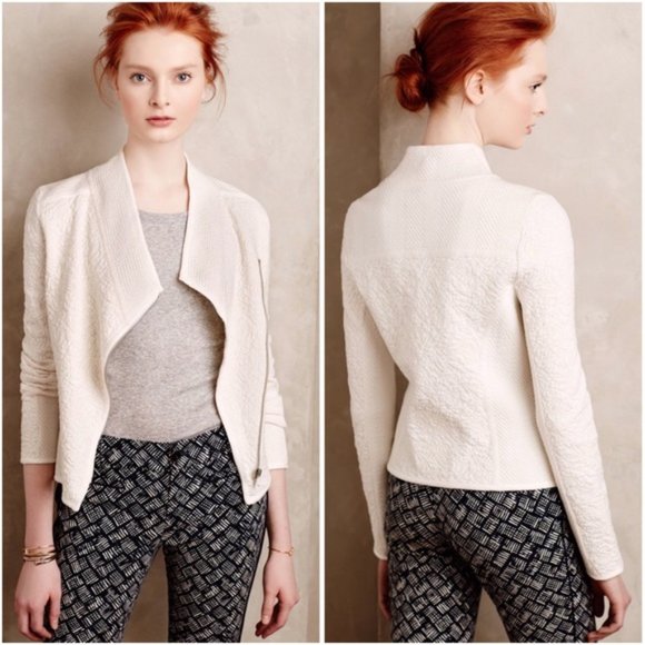 Anthropologie Moth Birte Textured White Moto Jacket, M - Picture 2 of 9